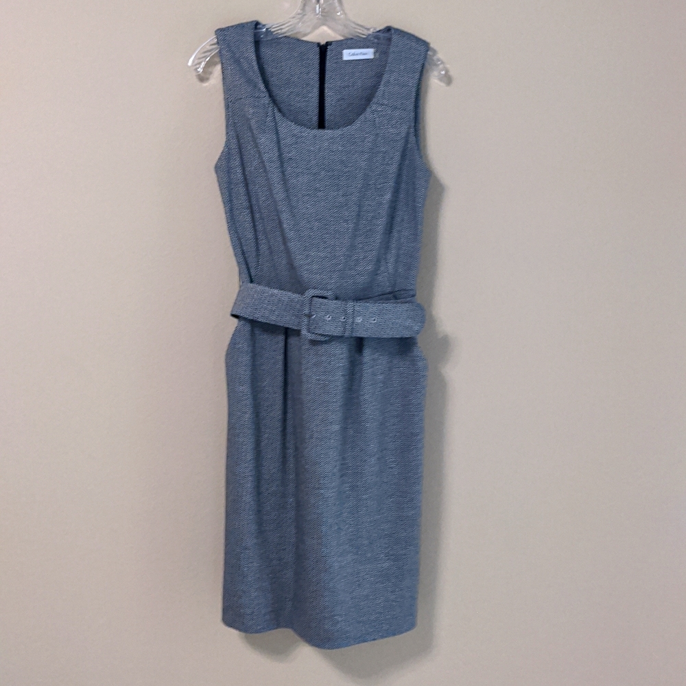 Calvin Klein midi belted dress/Tweed